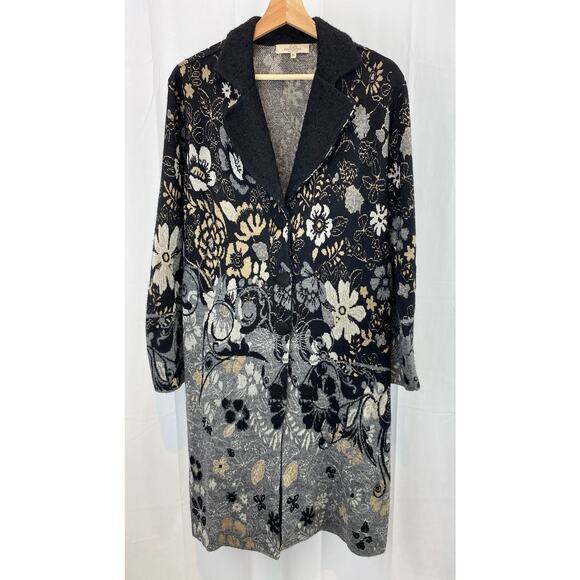 SIMPLY NATURAL Designs Duster Cardigan Sweater Coat Floral Alpaca Cotton Gray XL - Picture 1 of 8